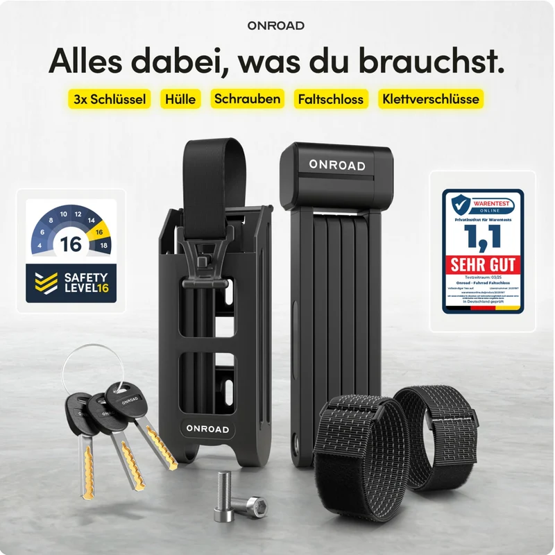 ONROAD Onlock Pro Faltschloss 85 cm – Fahrradschloss mit Halterung