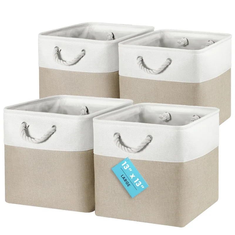 OrganiHaus Aufbewahrungsbox Stoff 4er-Set, 33x33x33 cm, Beige/Weiss