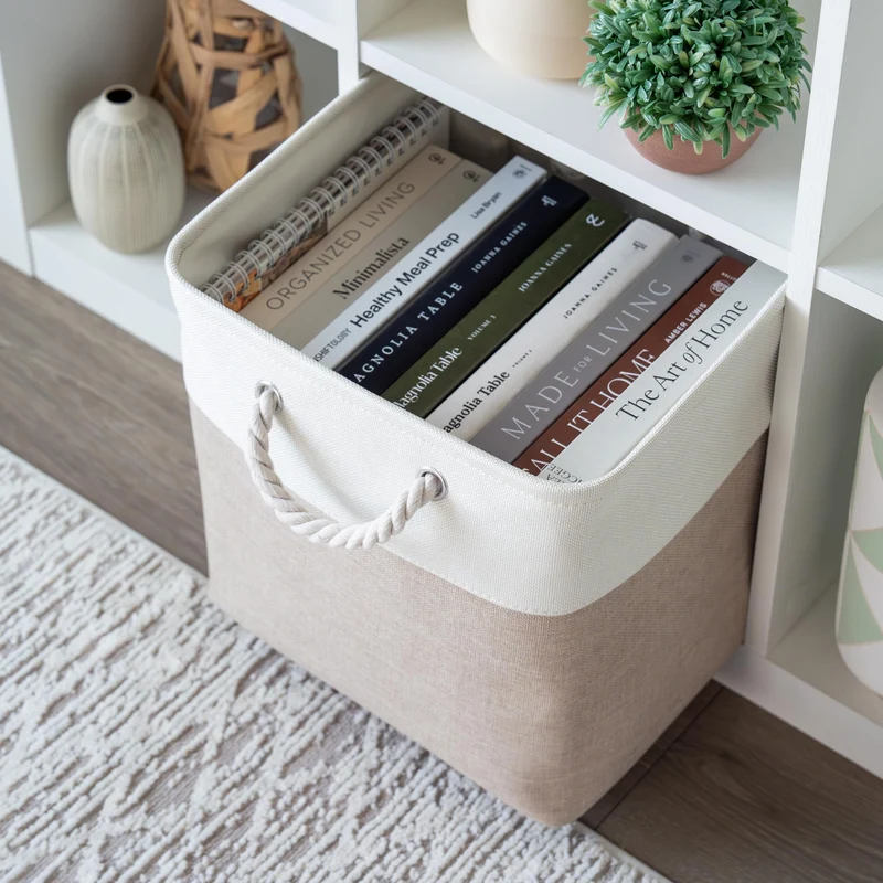 OrganiHaus Aufbewahrungsbox Stoff 4er-Set, 33x33x33 cm, Beige/Weiss