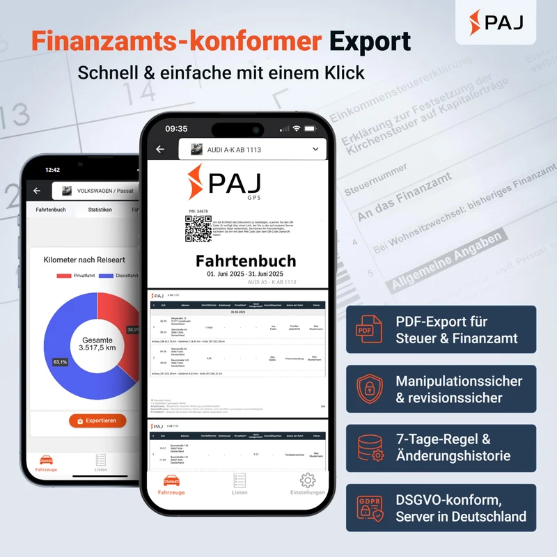 PAJ GPS Elektronisches Fahrtenbuch mit OBD2-Stecker, finanzamtkonform