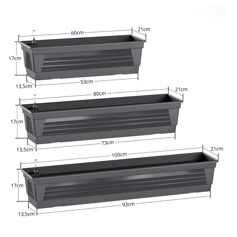 Plastard Blumenkasten Milano 3er Set, 60 cm, Anthrazit
