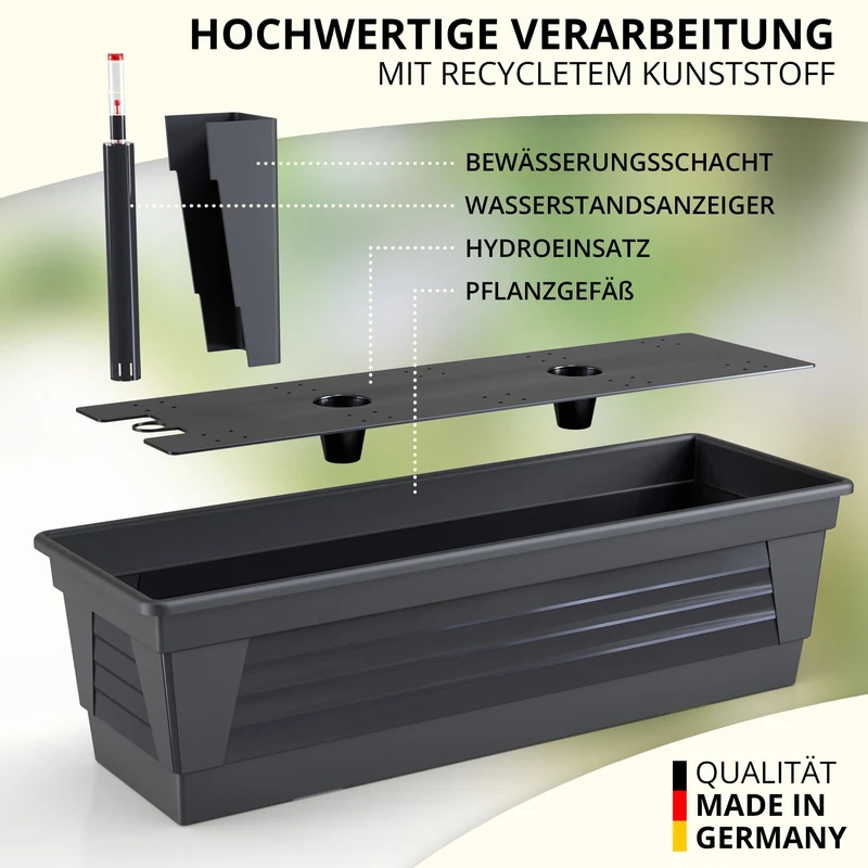 Plastard Blumenkasten Milano 3er Set, 80 cm, Anthrazit, Wasserspeicher