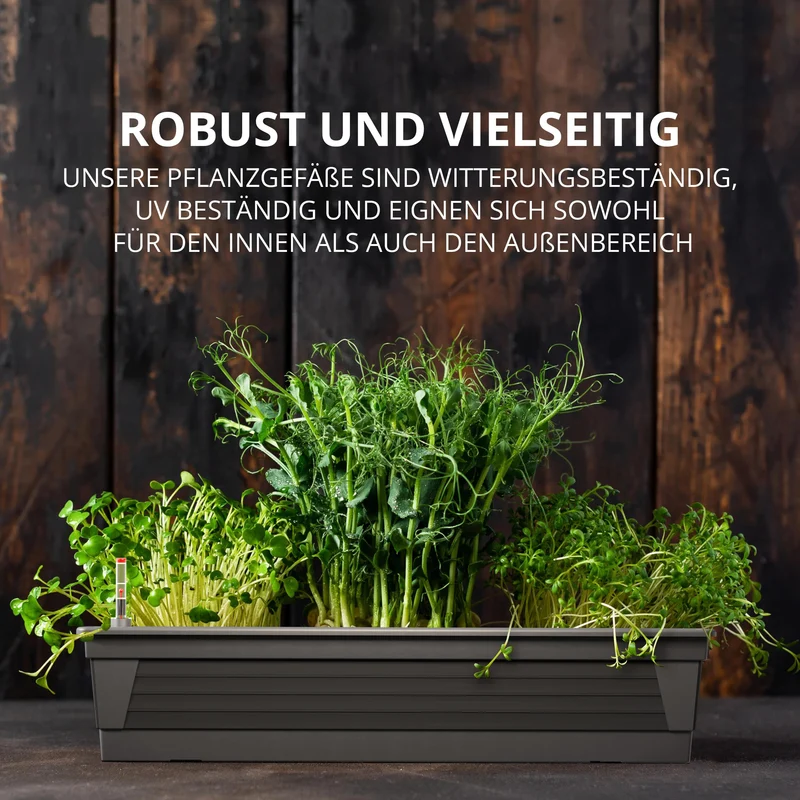 Plastard Blumenkasten Milano 3er Set, 80 cm, Anthrazit, Wasserspeicher