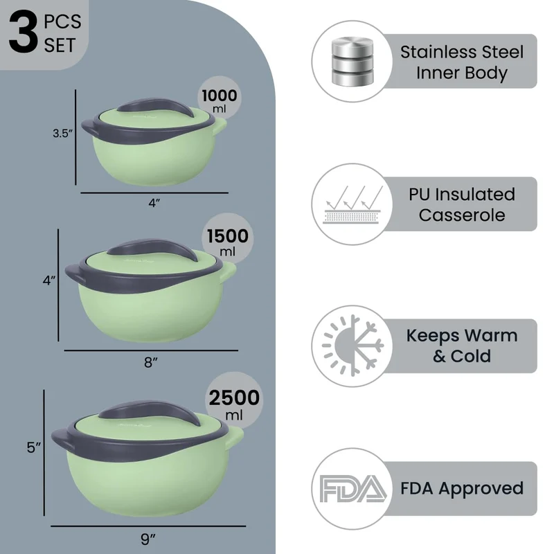 Pinnacle Thermo-Servierschüssel Set, 3-teilig mit Deckel, Edelstahl