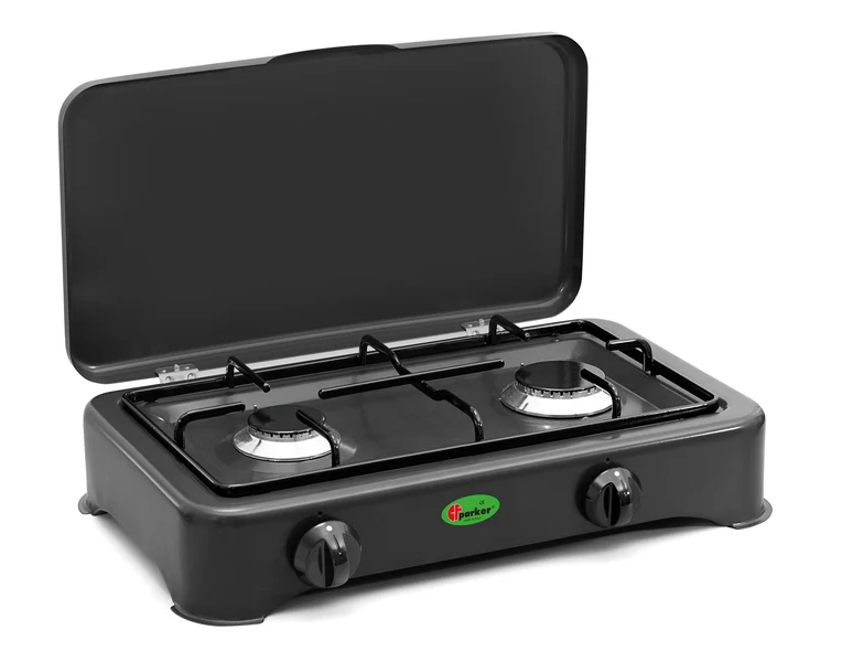 Parker 2-flammiger Gaskocher Graphite – 30 mbar, 7 kW, mit Zündsicherung, für Innenbereich geeignet