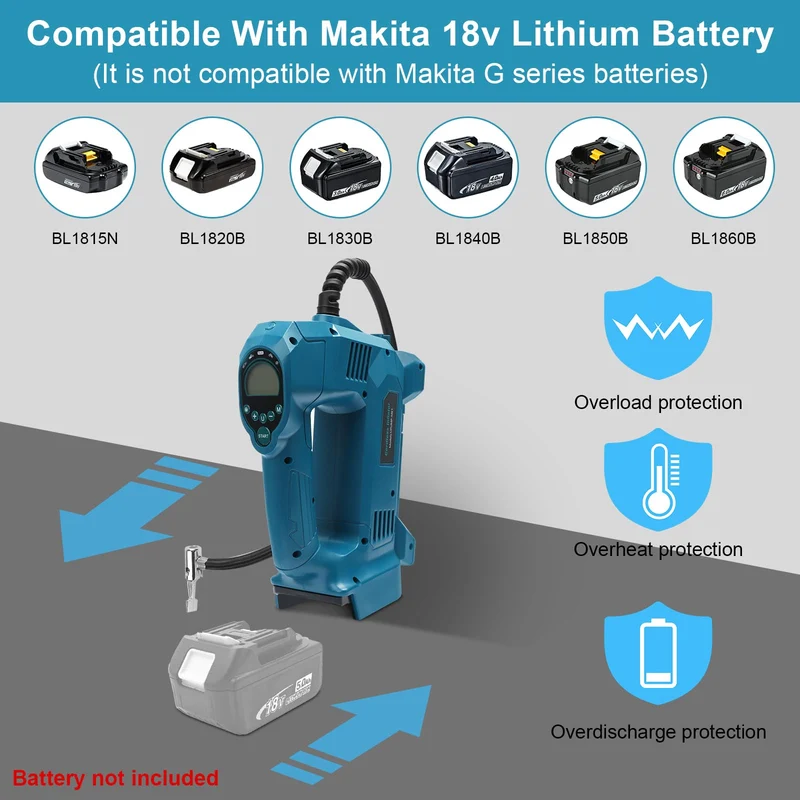 QUPERR Akku Kompressor UPUMP-MK1, tragbare Luftpumpe für Makita 18V