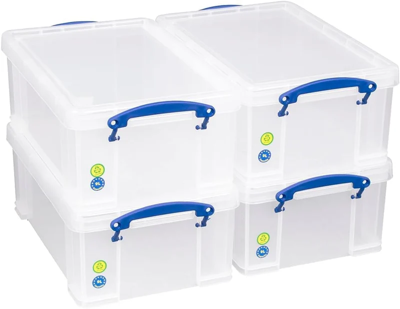 Really Useful Box Aufbewahrungsbox 9 Liter transparent, 4er-Set