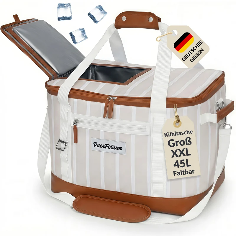 PuerFolium Kühltasche 45L faltbar mit QuickAccess-Klappe, beige