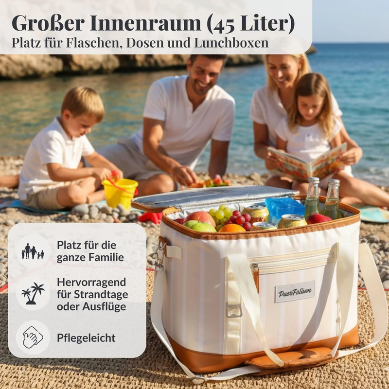 PuerFolium Kühltasche 45L faltbar mit QuickAccess-Klappe, beige