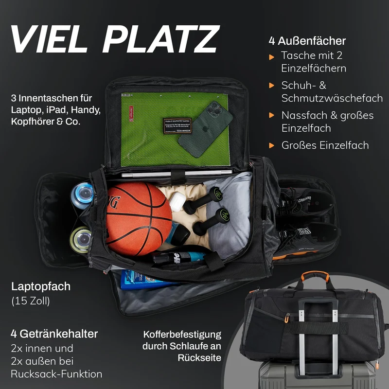 RECARRIER Sporttasche RE01 50L – wasserdicht, mit Schuhfach