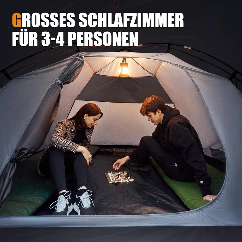 PORTAL Blackout Kuppelzelt für 3-4 Personen mit Vorzelt, 4000 mm