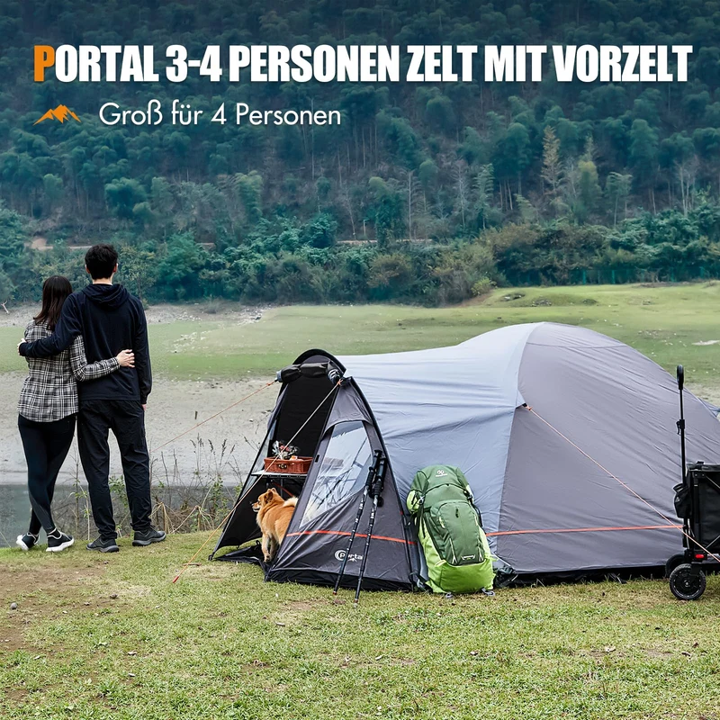 PORTAL Blackout Kuppelzelt für 3-4 Personen mit Vorzelt, 4000 mm