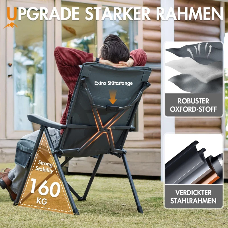 Portal Campingstuhl faltbar mit verstellbarer Rückenlehne bis 160 kg