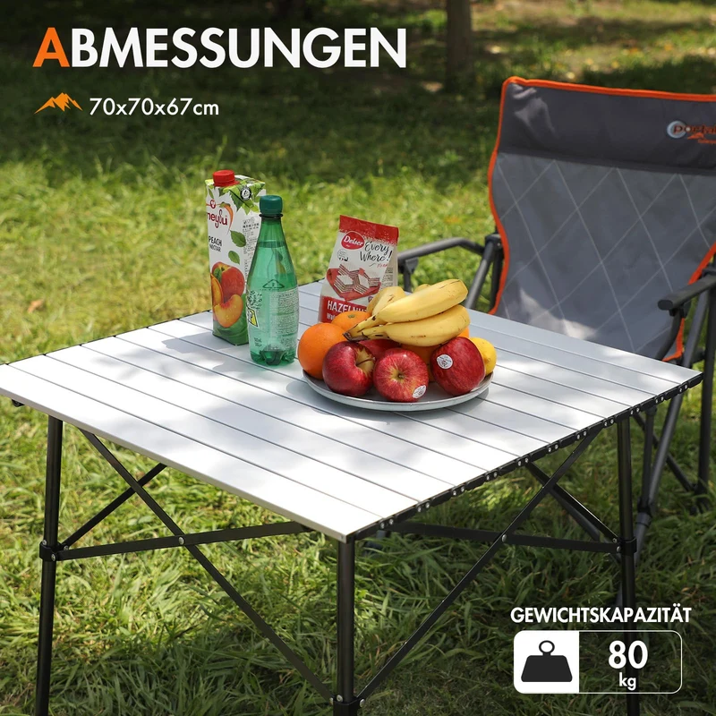 Portal Campingtisch klappbar mit Aluminium-Tischplatte, 70 x 70 cm