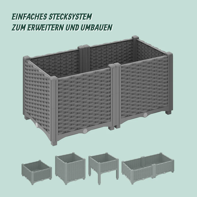 Relaxdays Pflanzkübel Rattan-Optik mit Wasserspeicher, 80 L, grau