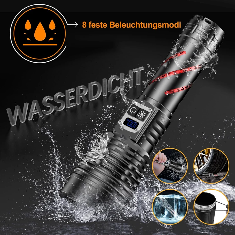 Relybo GT221 LED-Taschenlampe, USB aufladbar, stufenlos dimmbar