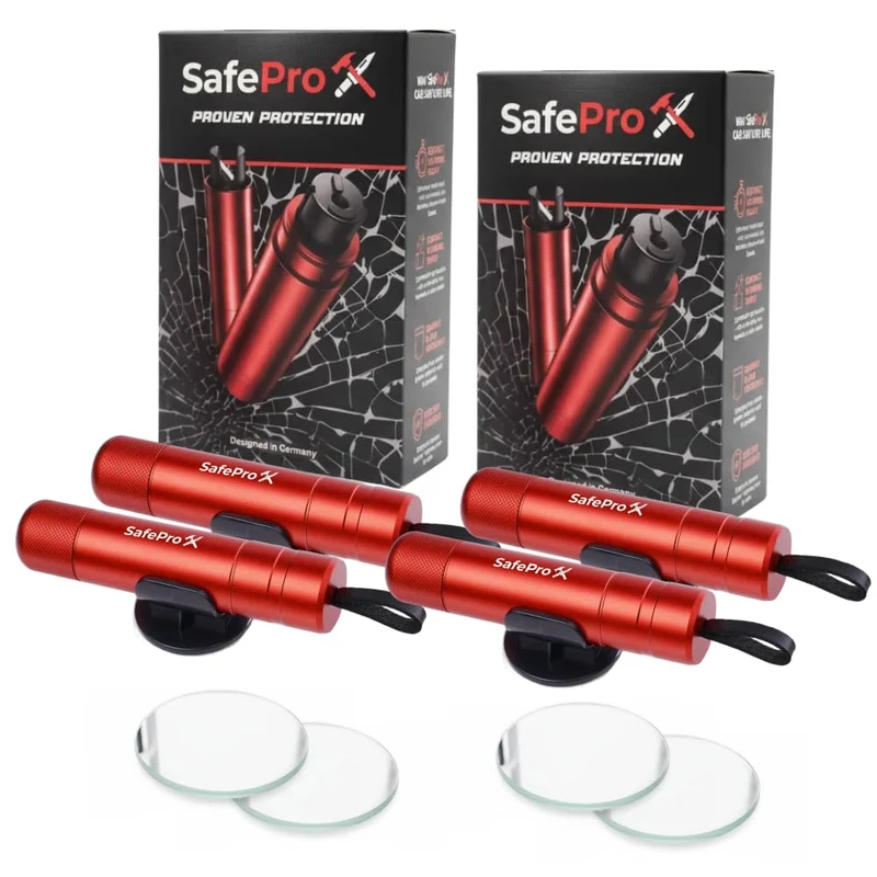 SafePro X Notfallhammer mit Gurtschneider und Glasbrecher, 4er-Pack