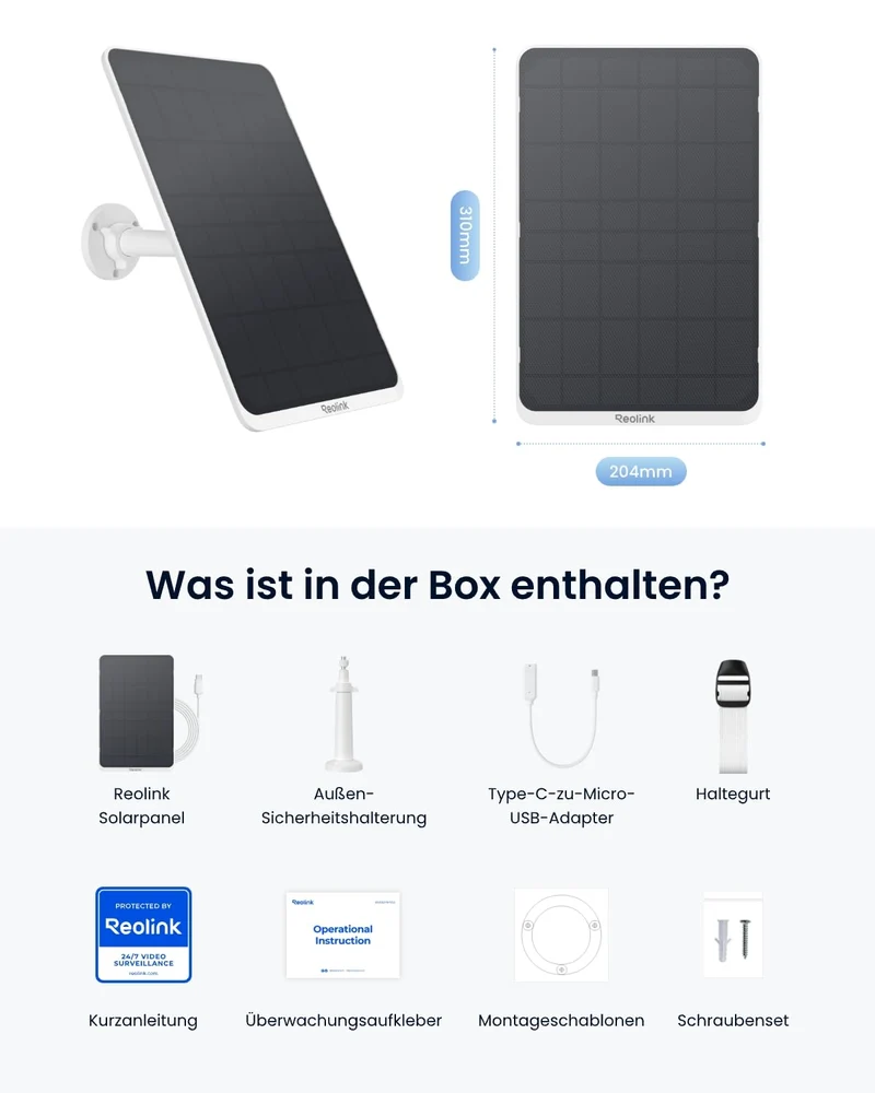 Reolink Solar Panel 3 – 12 W Solarpanel für Akku-Aussenkameras, IP65