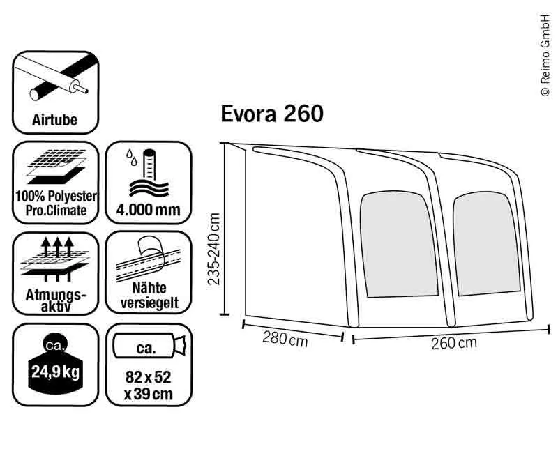Caravanvorzelt aufblasbar Evora PRO CLIMATE, atmungsaktiv