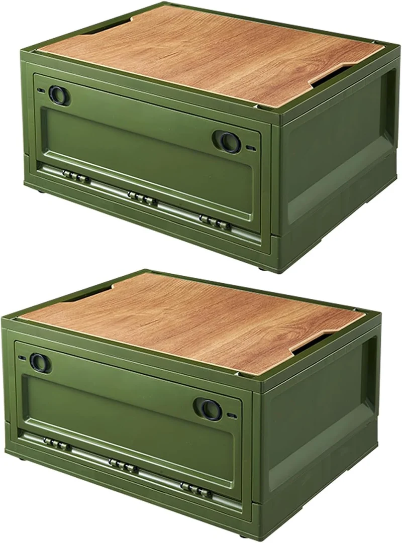 RMAN Campingbox 38L faltbar mit Deckel und 4 Rollen, 2er-Set, Grün