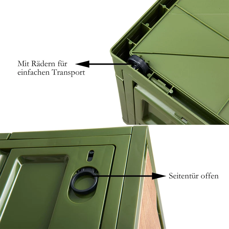 RMAN Campingbox 38L faltbar mit Deckel und 4 Rollen, 2er-Set, Grün