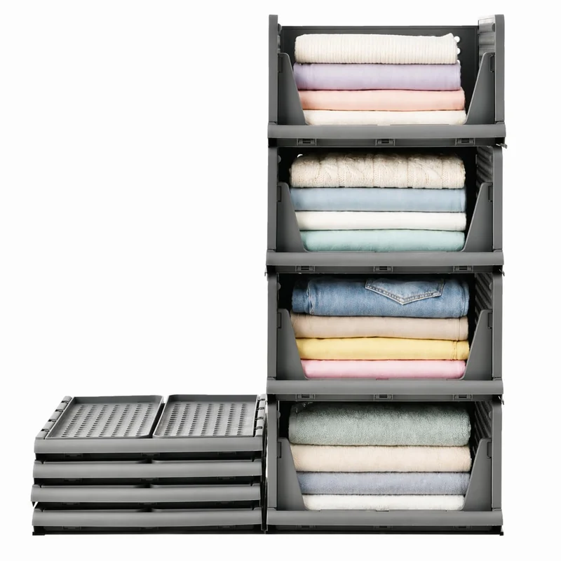 RMAN Kleiderschrank Organizer 4er Set, stapelbare Schubladenbox, grau