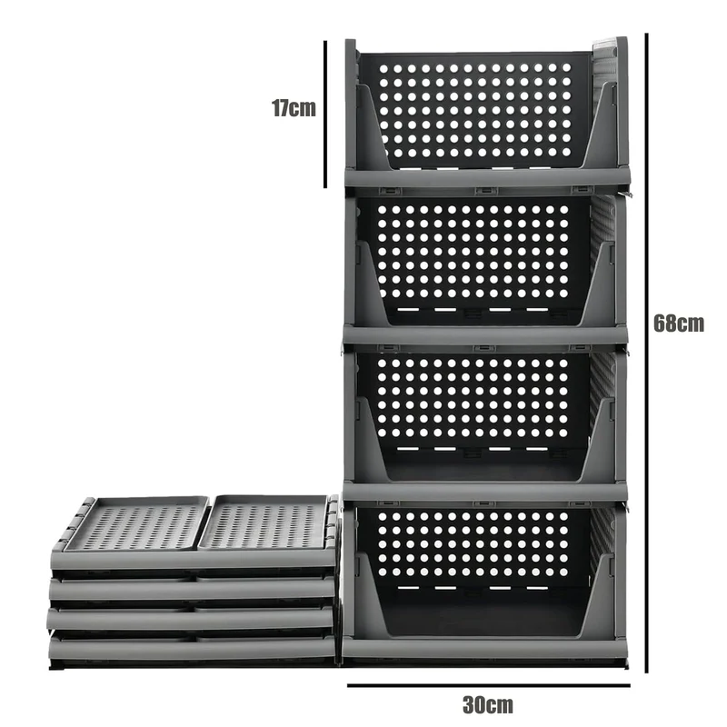 RMAN Kleiderschrank Organizer 4er Set, stapelbare Schubladenbox, grau