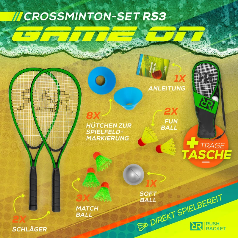 Rush Racket Speed Badminton Set RS3 Crossminton Set Grün