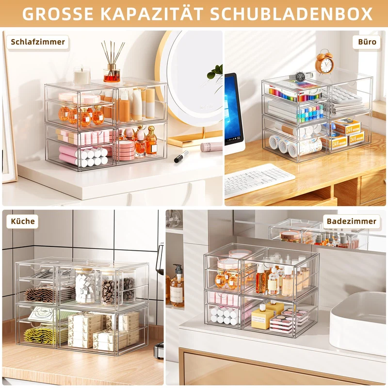 StowBin Schubladen-Organizer 4er-Set, 16 Schubladen, transparent