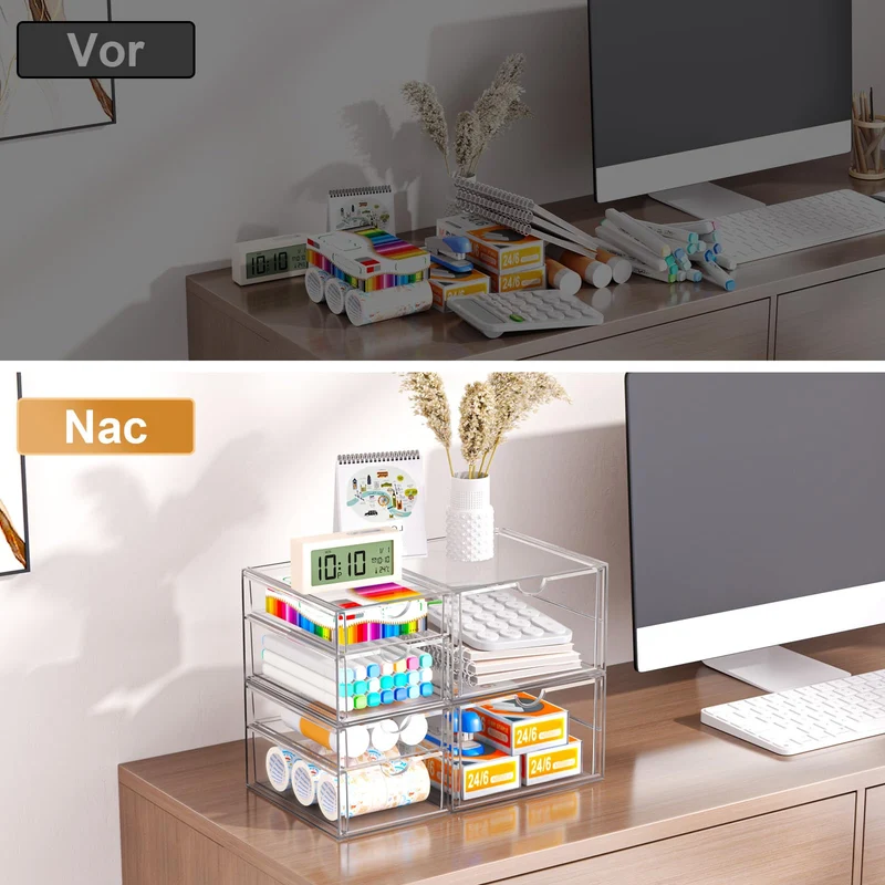 StowBin Schubladen-Organizer 4er-Set, 16 Schubladen, transparent