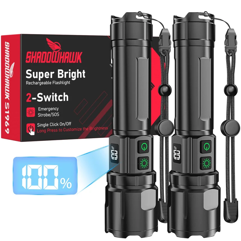 Shadowhawk S1969 LED-Taschenlampe, aufladbar, 500000 Lumen, 2er-Set