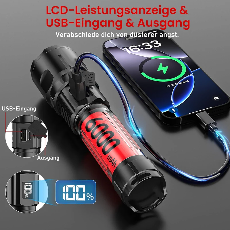 Shadowhawk S1969 LED-Taschenlampe, aufladbar, 500000 Lumen, 2er-Set