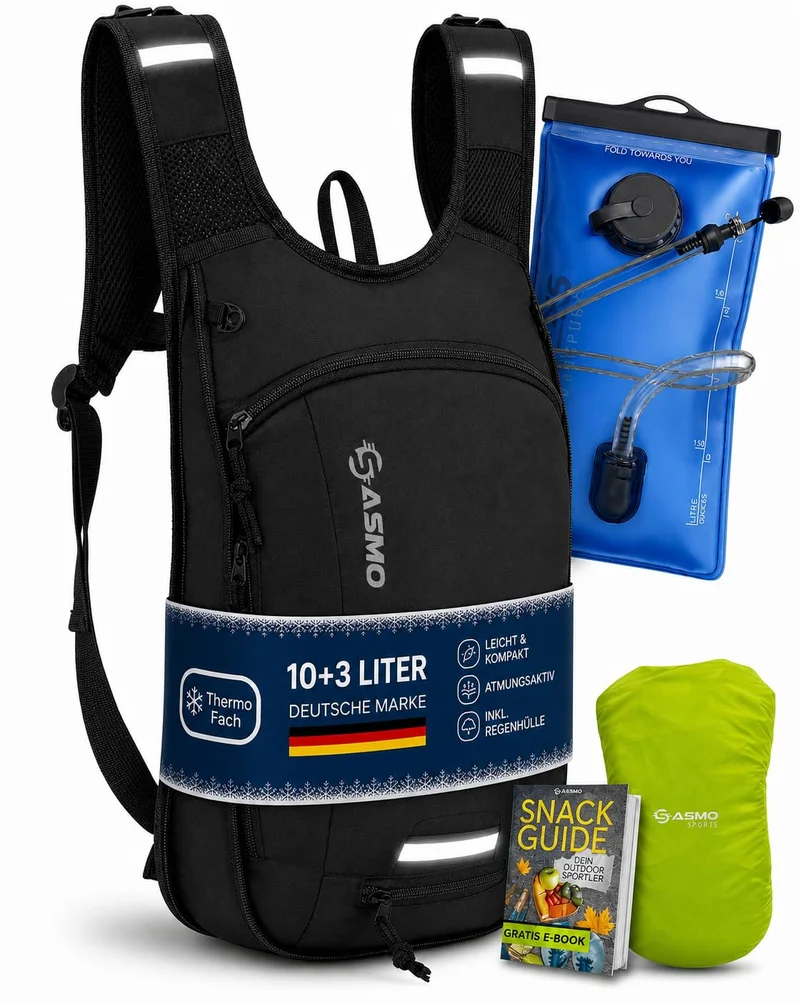 SASMO Fahrradrucksack 10L mit Trinkblase, Thermofach und Helmnetz