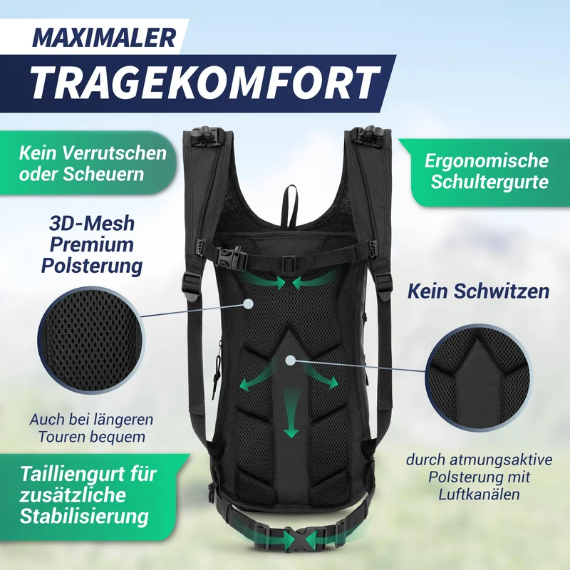 SASMO Fahrradrucksack 10L mit Trinkblase, Thermofach und Helmnetz