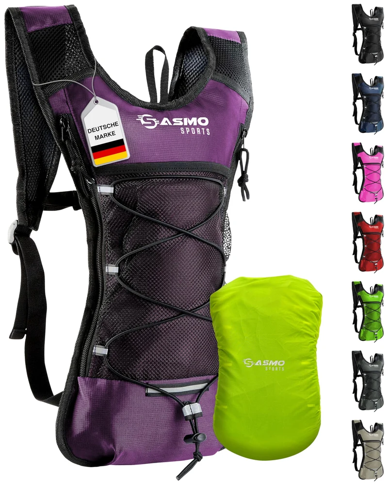 SASMO Trinkrucksack Schwarz mit 2L Trinkblase und Thermofach