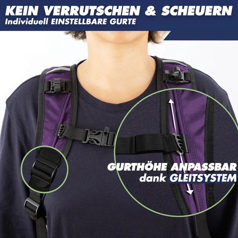SASMO Trinkrucksack Schwarz mit 2L Trinkblase und Thermofach