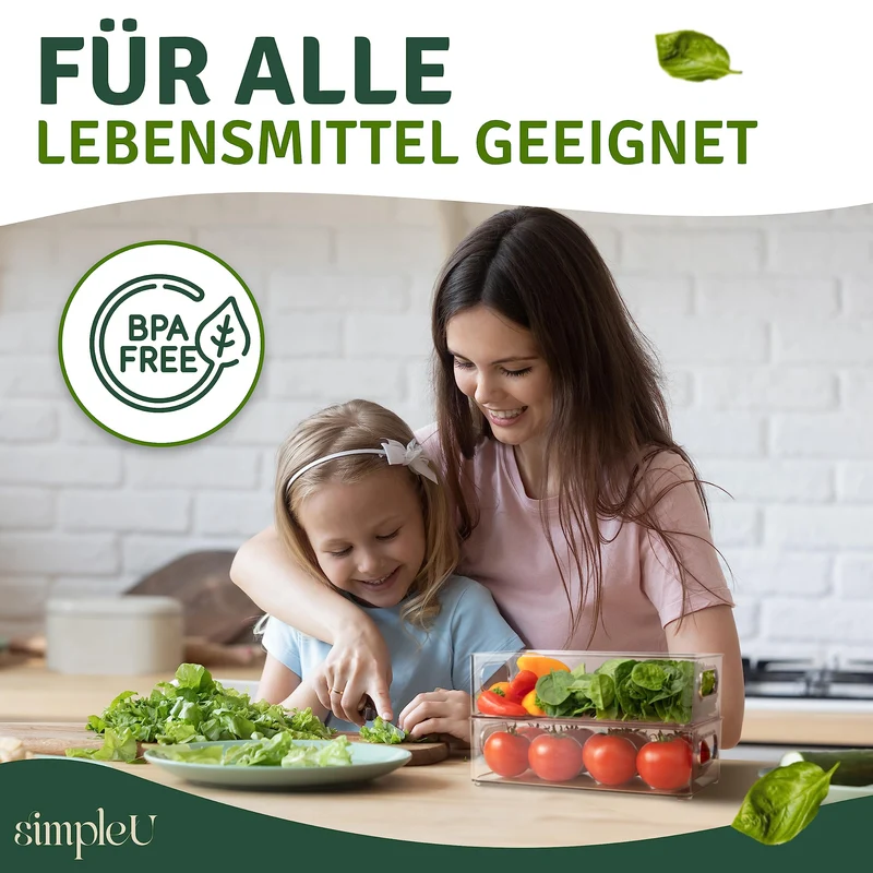 SimpleU Kühlschrank Organizer 6er Set mit 16 Aufklebern, BPA-frei