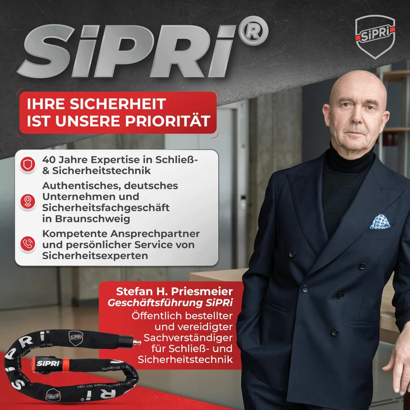 SiPRi Fahrradschloss mit Alarm, Kettenschloss 8 mm Stahl, 120 cm