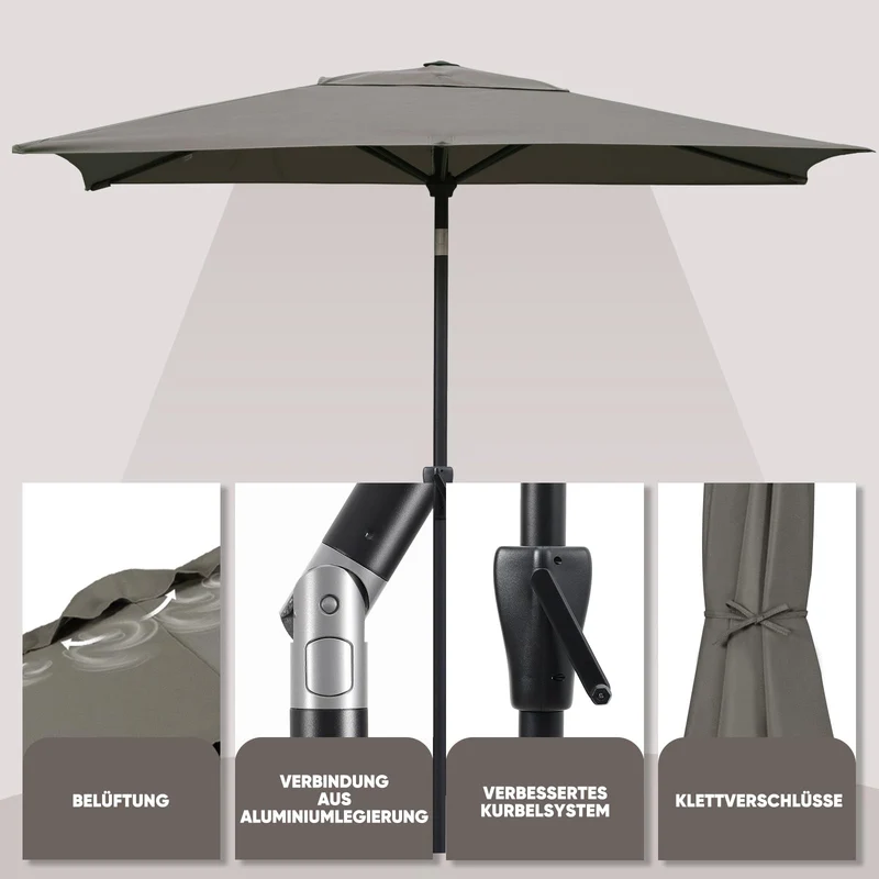 Sekey Sonnenschirm rechteckig 210 × 140 cm mit Kurbel, Cappuccino