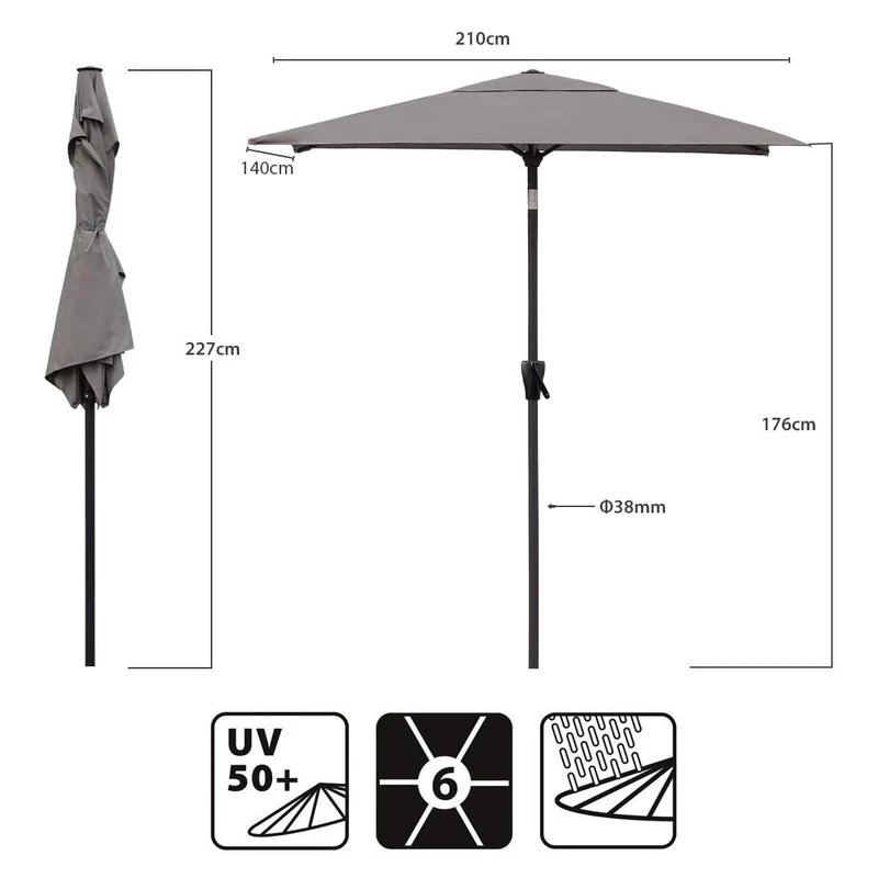 Sekey Sonnenschirm rechteckig 210 × 140 cm mit Kurbel, Cappuccino