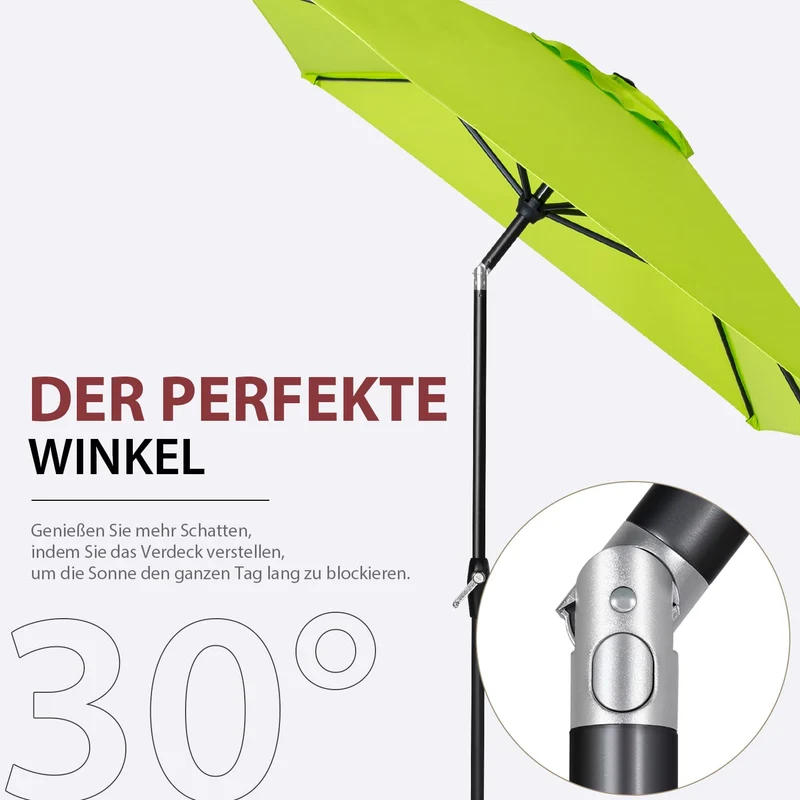Sekey Sonnenschirm rechteckig 210 x 140 cm mit Kurbel, Apfelgrün