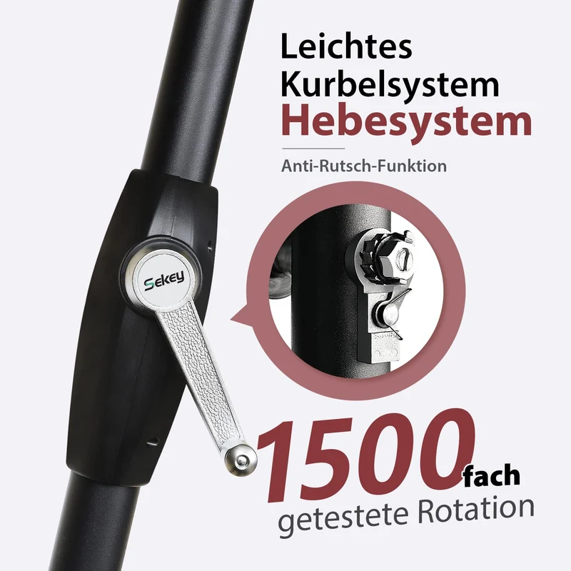Sekey Sonnenschirm rechteckig 210 x 140 cm mit Kurbel, Apfelgrün