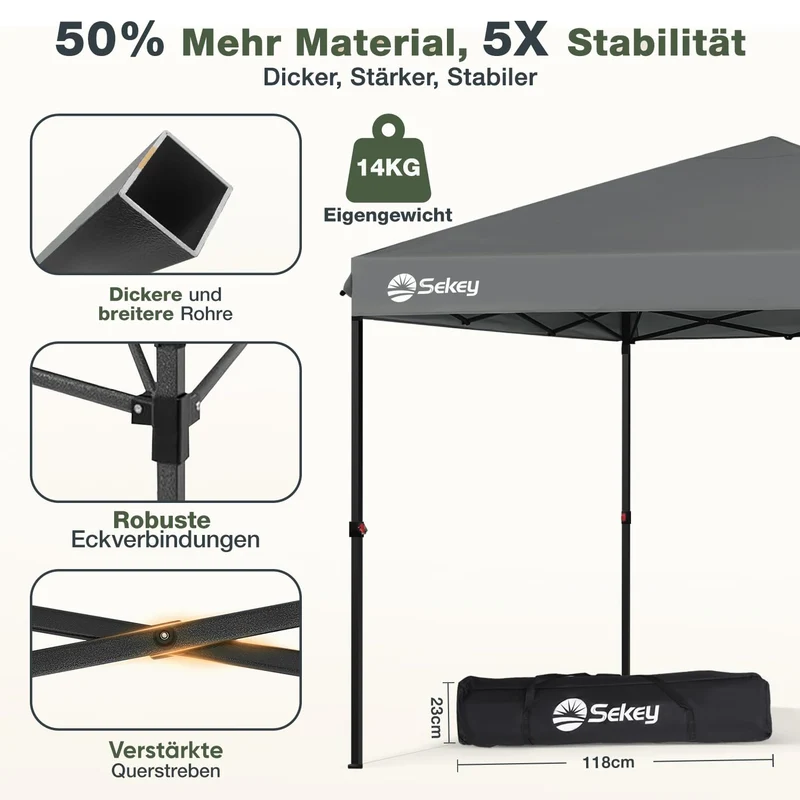 Sekey Faltpavillon 3x3 m One-Touch, wasserdicht, Grau