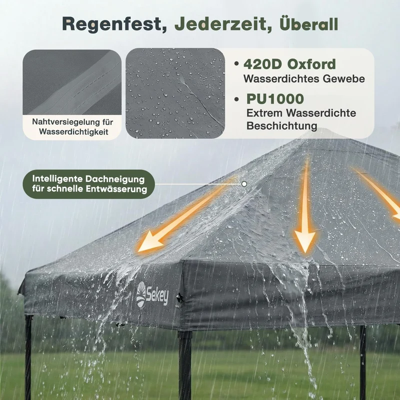 Sekey Faltpavillon 3x3 m One-Touch, wasserdicht, Grau