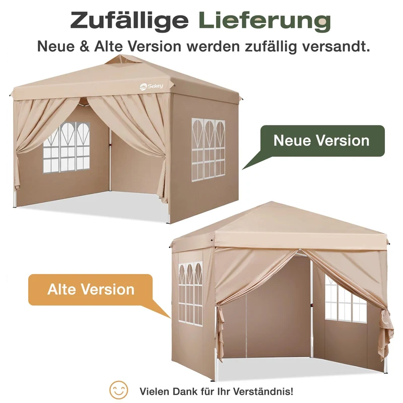 Sekey Pop Up Pavillon 3x3 m, wasserdicht, mit Seitenwänden, beige