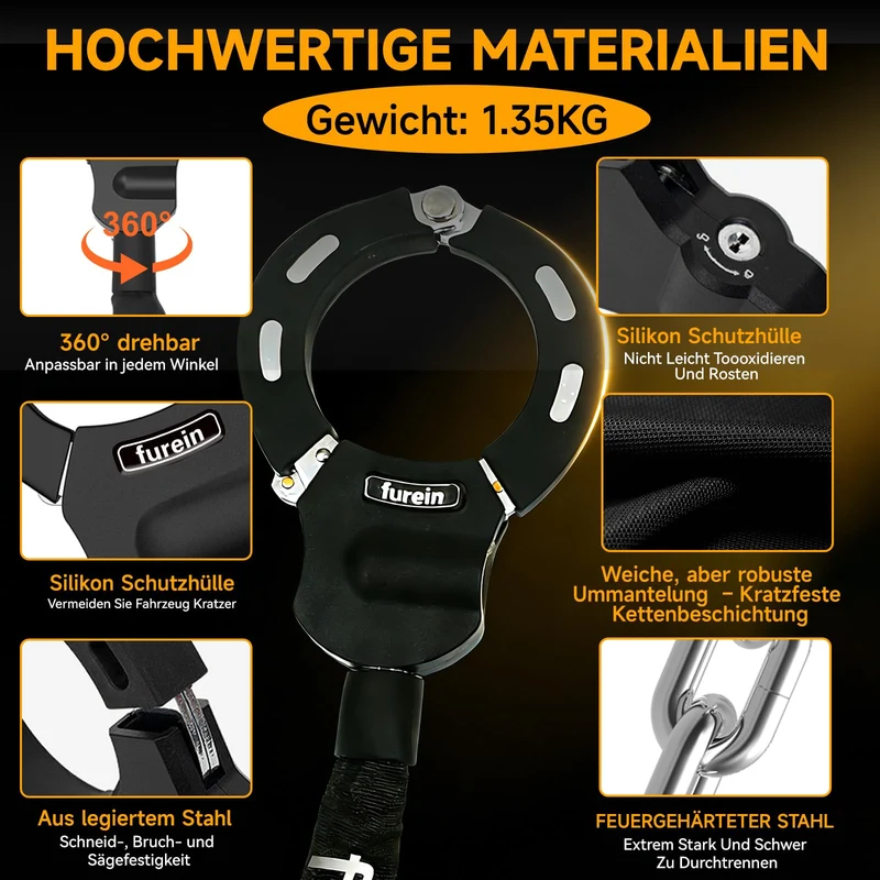 furein Kettenschloss für E-Scooter mit Silikonschutz und 4L Tasche