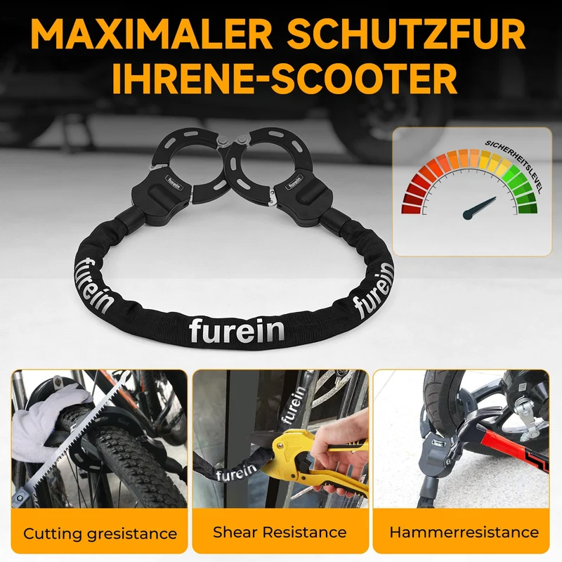 furein Kettenschloss für E-Scooter mit Silikonschutz und 4L Tasche