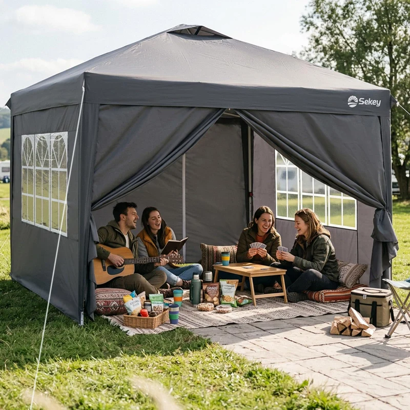 Sekey Pop Up Pavillon 3x3 m, wasserdicht, mit Seitenwänden, grau