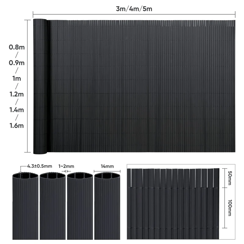 Sekey PVC Sichtschutzmatte 90x500 cm, Balkon & Garten, Anthrazit
