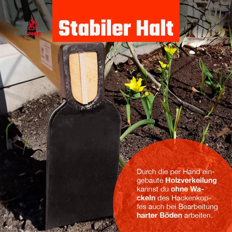 SHW-FIRE Hartboden-Reuthacke, Spezialstahl, 135 cm Eschenholzstiel